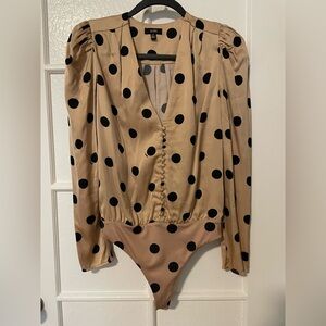 AFRM Beige and Black Polka Dot Long Sleeve Bodysuit